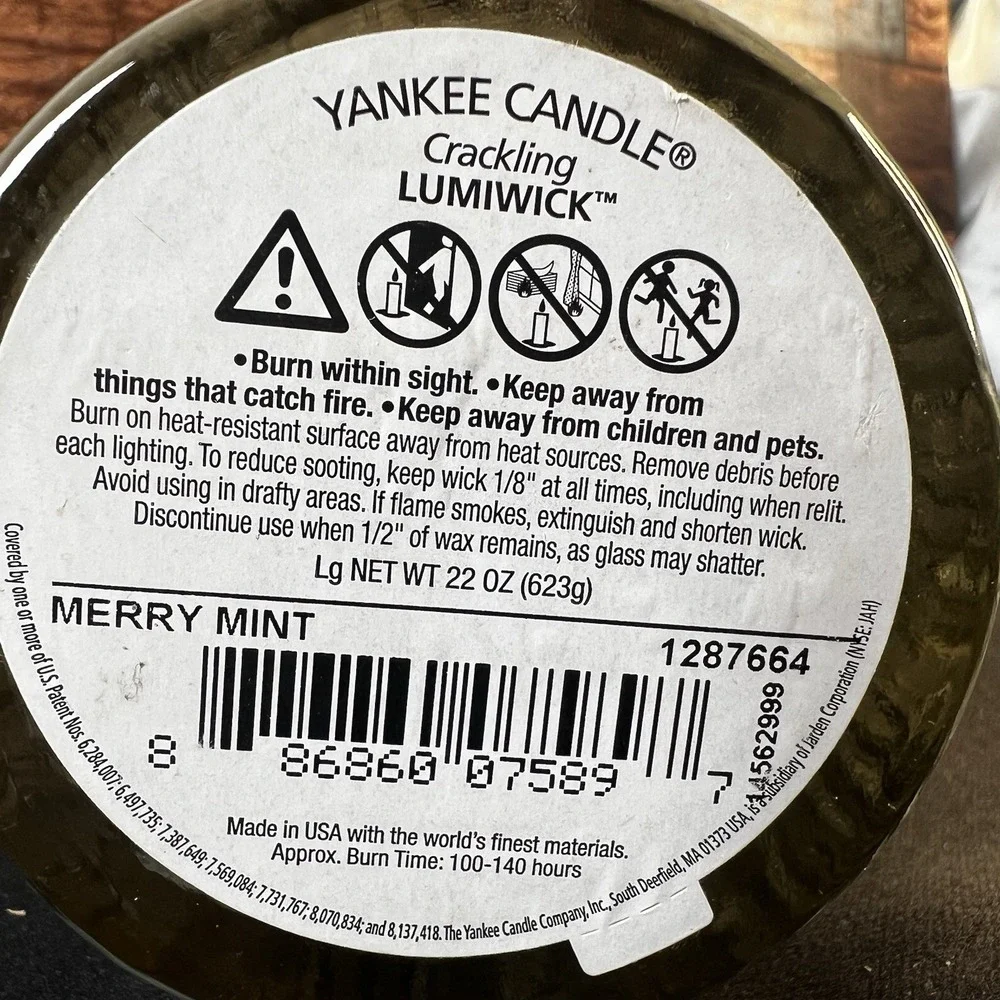 Yankee Candle Pure Radiance Crackling Merry Mint Scented Lumiwick Candle - 22 Oz